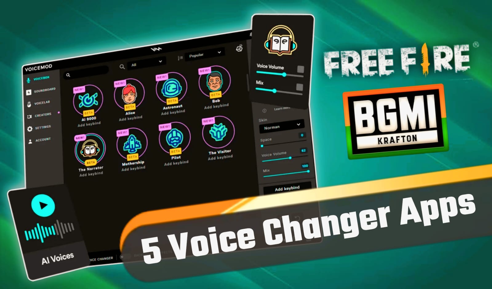 Top 5 Voice Changer Apps Free Fire In BGMI Game 2024